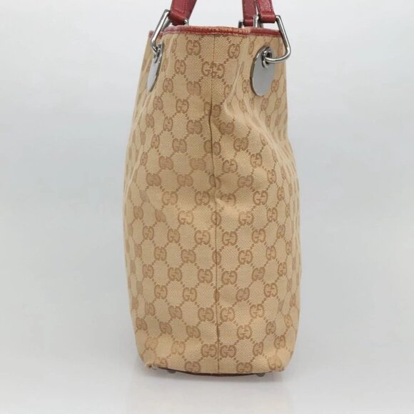 GUCCI GG Canvas Tote Bag Beige Silver 120836 Auth SW830 - Picture 6 of 16